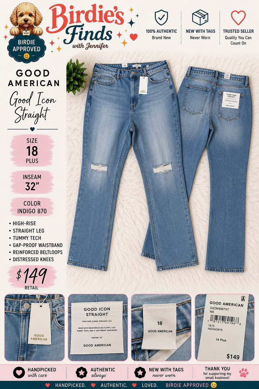 Good American Good Icon Straight High-Rise Jeans in Indigo, Size 18 Plus